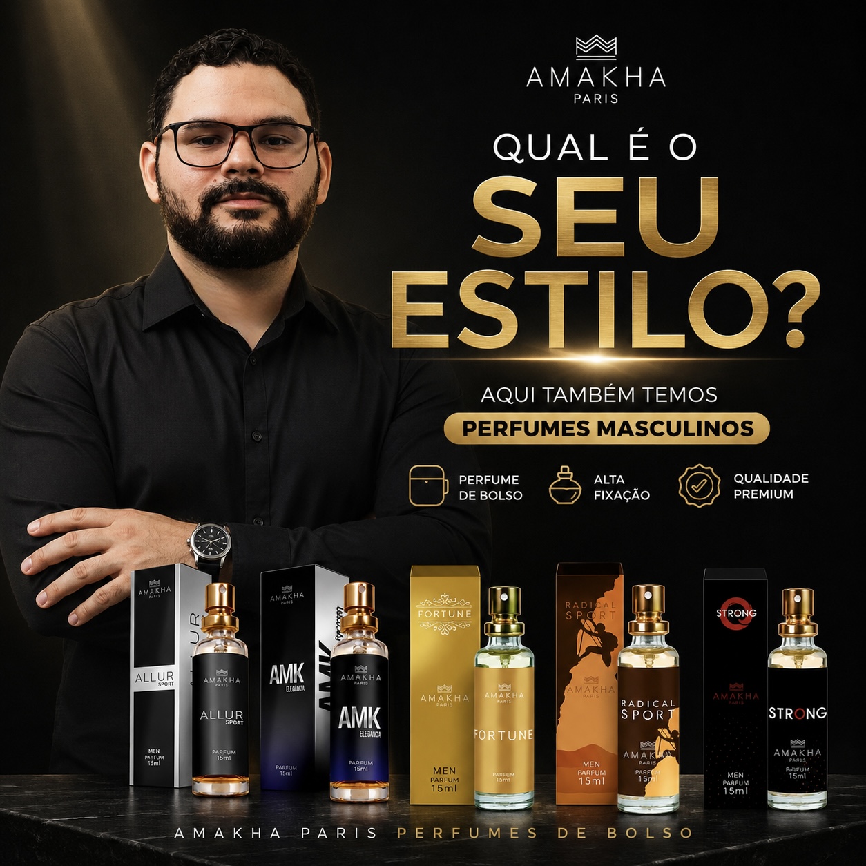 Cartaz de perfumes masculinos Amakha Paris